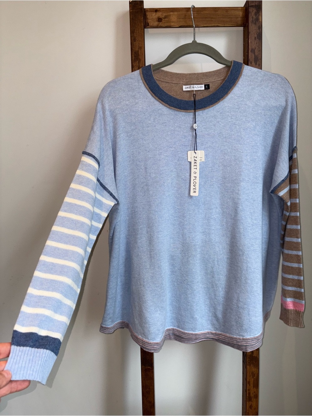 NWT Zaket & Plover Cashmere Cotton Crewneck Sweater Side Slits Small Medium Soft
